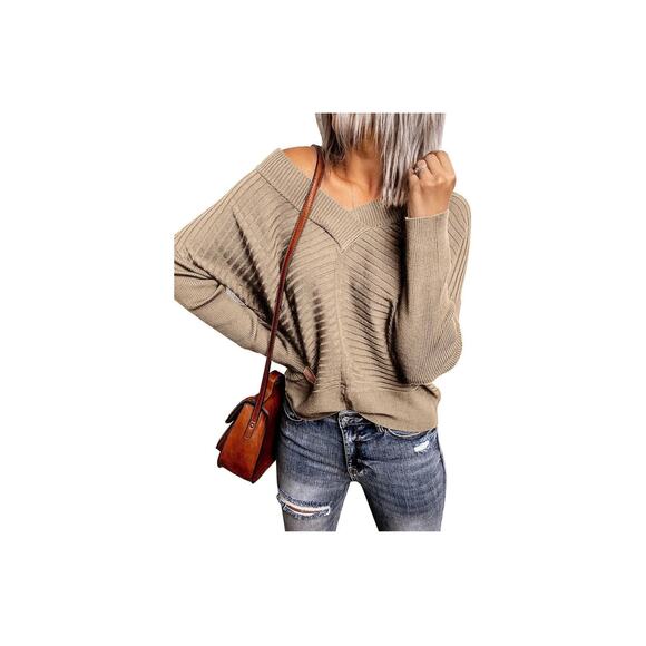 Jollycode XL Batwing Khaki V neck ribbed stretch sweater XL - Picture 6 of 11